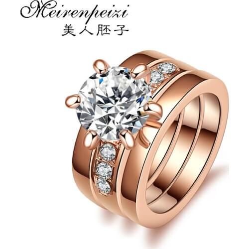 Set of 3 Rose Gold Stacking Rings Simple Rings With Austrian Crystal Ring Zirconia Rings Rose Gold Wedding Jewelry for Women