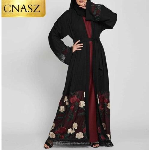 Latest Fashion Abaya for Women Lace Floral Abaya Dubai Clothing Robe Femme Hiver 2021High Quality Islamic Women Dress Abaya