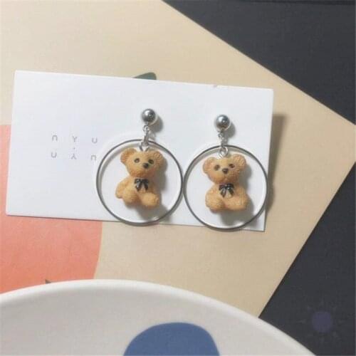 New Princess sweet jewelry earings Silver ring gifts Love Sweet through cute girls cute plush bear earrings Ear clip Vintage pen