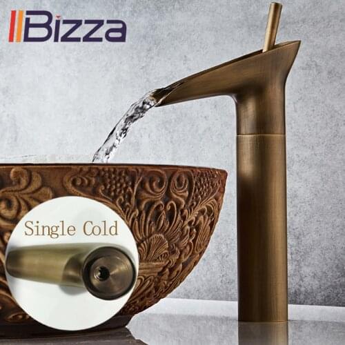 Wine Glass Style Single Lever Waterfall Bathroom Basin Faucet Brass Antique Single Cold Water Mixer Deck Mounted High Sink Tap