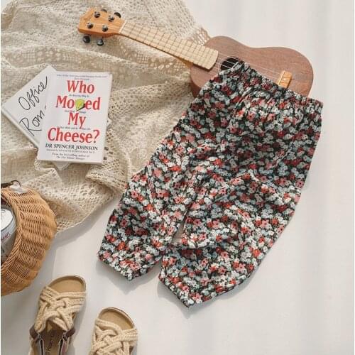 2-8T Flower Print Pant For Girls Toddler Kid baby Clothes Spring Summer Loose Floral Elegant Cute Sweet Cotton Beach Trousers