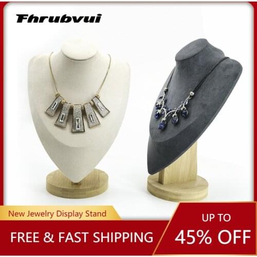 Jewelry Display Stand Wood Props Velvet Bust Necklace Mannequin Pendant Forms Portrait Holder Rack Shelf