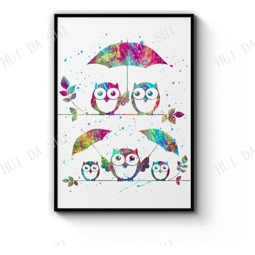 Owl Painting Portrait Minimal Black Wall Art Print Poster or Canvas Artwork