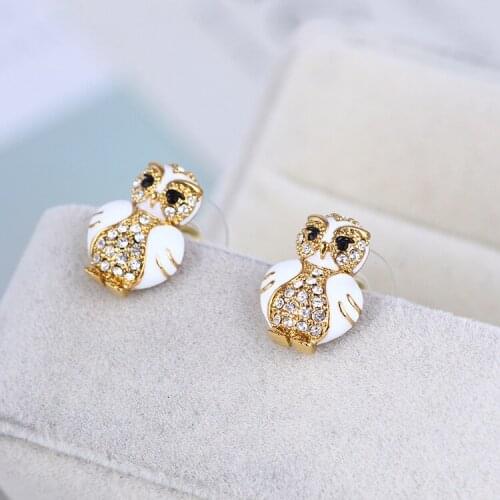 Hand-painted enamel diamond-studded snow owl baby cute owl earrings