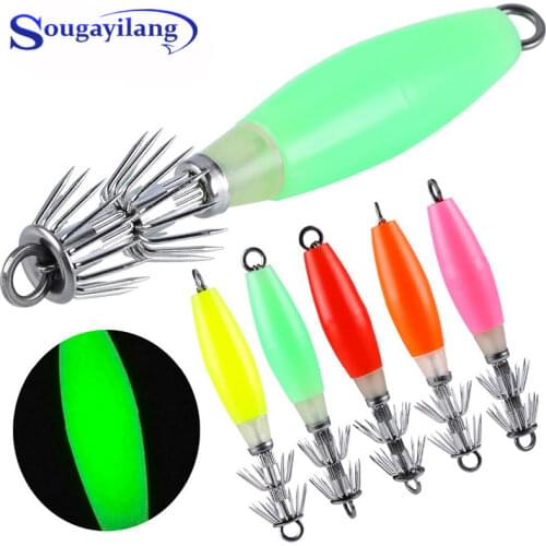 Sougayilang 5pcs Luminescent Simulation Squid Hard Bait Hook Attracting False Bait Cuttlefish Fishing Hook for Offshore Angling