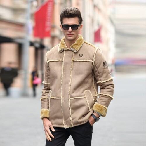 Street Mans Faux Fur Coat For Winter Avirex Men Woolen Velvet Jacket Thick Fur Lined Outerwear Trench Coats Men Overcoats 3XL