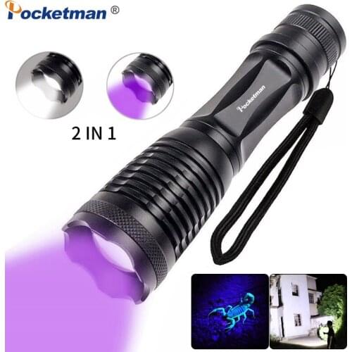 20000lums 2 in 1 UV Flashlight LED Linternas Torch 395nm Ultraviolet Urine Detector for camping Carpet Pet Urine Catch Scorpions