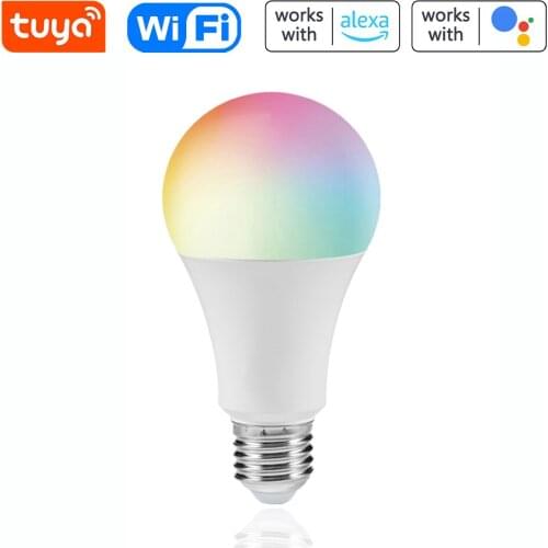 Tuya Wifi Intelligent 90-250VRGB+WW+CW Light Bulb Brightness andColor Adjustable Lamp E27Light Bulb Compatible with Google Home