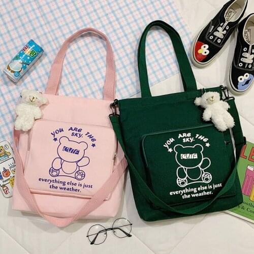 Ladies Big Pocket Cloth Totes Shoulder Bag Women Cotton Shopping Women Eco Reusable Shopper Bags Canvas messenger Bag