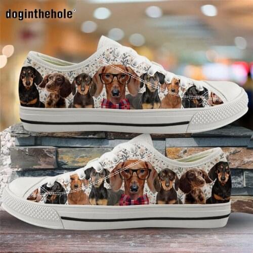 Doginthehole 3D Poppy Dachshund Sausage Dog Printed Womens Shoes 2020 Low Top Ladies Shoes Woman Vulcanized Sneakers Female Shoe