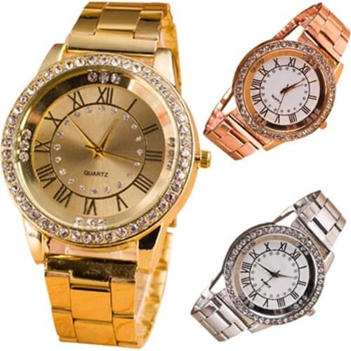 Quartz Watch Women Crystal Rhinestone Stainless Steel Wrist Watch Ladies Roman Numerals Watches relogios masculinos zegarek dams