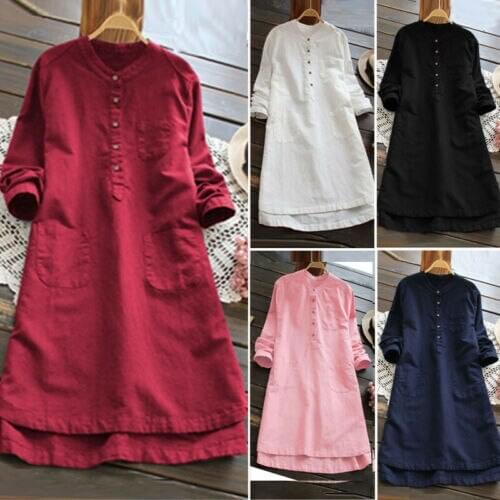 Women Long Shirt Dress Oversize Asymmetrical Tops Long O neck Blouse Cotton Solid Holiday Plus Size 3XL Long Shirts dress Women