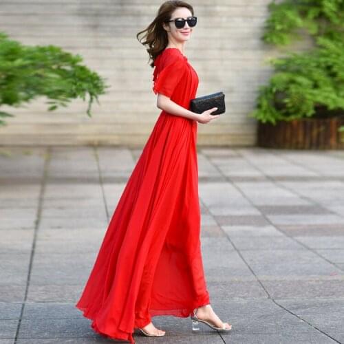 Long Skirt Summer Dress Woman 2019 New Big Code Temperament Chiffon Super Fairy Beach Skirt Big Pendulum Skirt Super Long