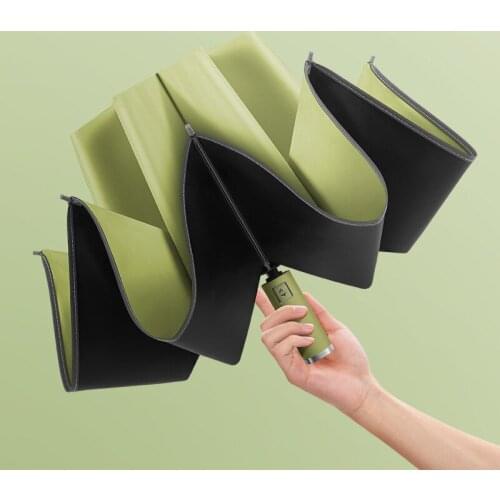 Ten-Bone Black Glue Three-Fold Reverse Umbrella Reflective Sun Protection Self-Opening Umbrella Double Large Umbrella