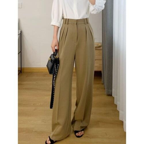 2021 early springs famous cattle goods visual sensation long leg high waist straight tube wide leg floor pants suit pants for