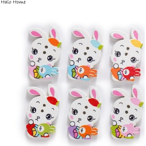 30pcs Cartoon Rabbit Wood Buttons Sewing Scrapbooking Clothing Headwear Handmade Crafts Home Decor Accessories DIY 25x15mm