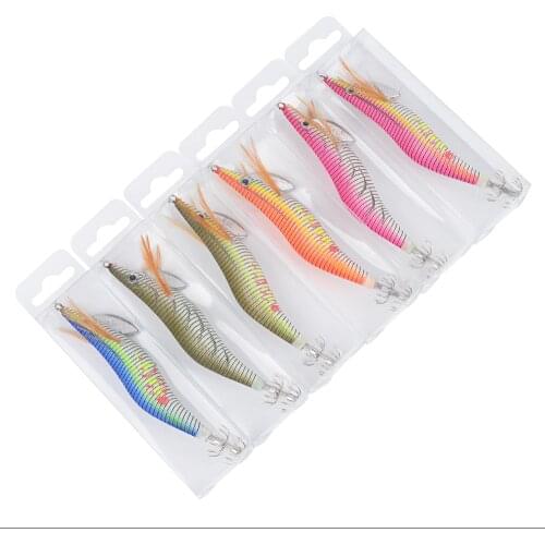 HiUmi 6pcs Squid Jigs Fishing Lure Exported to Usa Market Fishing Tackle 6 color 5.5g-21.56g,8cm--15cm, 2.0#--4.0# Hook