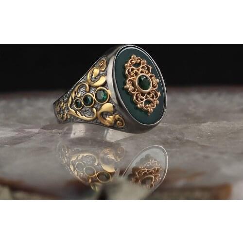 Agate Stone Edging Plated 925 Sterling Silver Men 'S Ring