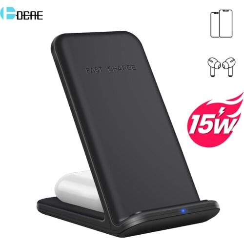 15W 2 in 1 Qi Wireless Charger Dock Station For iPhone 11 X XS XR 8 Airpods Pro Fast Charging Stand For Samsung S20 S10 S9 Buds