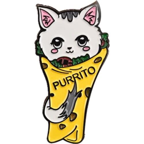 Cute Cat Purrito Hard Enamel Lapel Pin Brooch