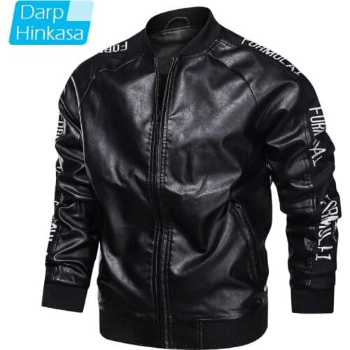 DARPHINKASA Men Casual Motorcycle PU Leather Jacket Men Fashion Leather Coat Warm Leather Jacket Men Brand Clothing