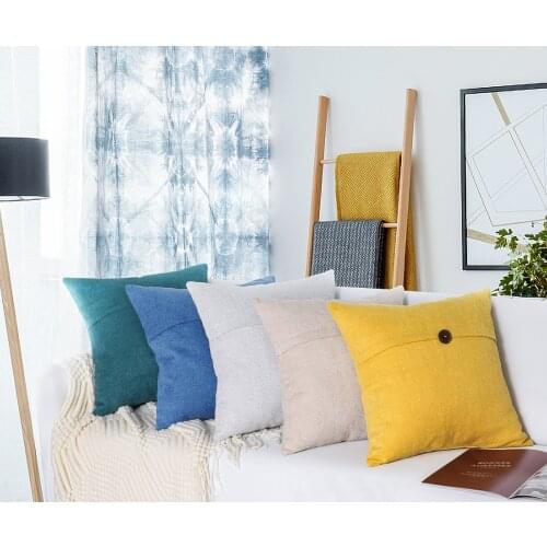 Decorative Linen Throw Pillow Covers Cushion Case Button Vintage Farmhouse Pillowcase for Couch Sofa Bed 18 x 18 Inch 45 x 45