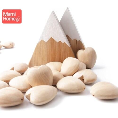 40mm 20pc Wooden Beads Hearts With Holes DIY Crafts Unfinished Natural Chunky Rounded Raw Love Wooden Teething Toys Baby Teether