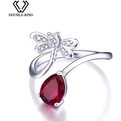 DOUBLE-R Created Ruby Rose Gemstone 925 Sterling Silver Rings