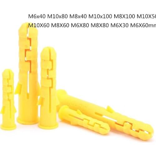 Hot sale 100-400pcs M6 M8 M10 Yellow Ribbed Plastic Anchor Wall Plastic Expansion Pipe Tube Wall Plugs Drywall