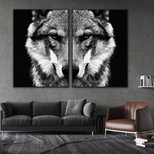 Black White Wolf Head Canvas Painting Modern Animals Wall Art Cool Wolf Posters and Prints Living Room Decoration Pictures Mural