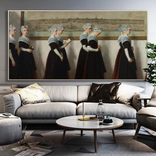 Famous Painting Girls at Amsterdams Civic Orphanage by Nicolaas van der Waay, Posters and Prints Wall Art Decor Canvas Painting