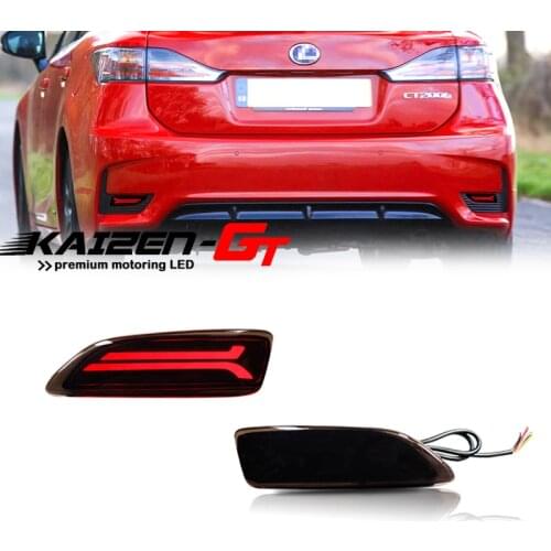 Red LED Car Bumper Reflector Lights,Function as Tail Brake & Rear Fog Lamp,Sequential Turn Light For Lexus CT200h Toyota Corolla