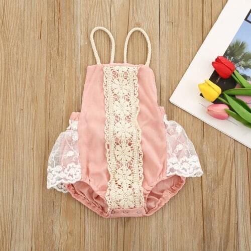 Baby Girls Summer Clothing Lace Flower Short Rompers Crochet Linen Sleeveless Backless Jumpsuit for 0-24M