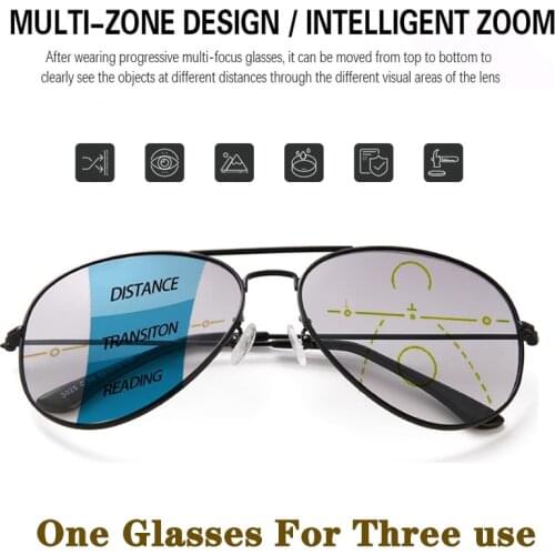 Sun Readers Transition Photochromic Reading Glasses Men Progressive Multifocal Presbyopia Glasses Metal Frame Diopters 1.0 To 4