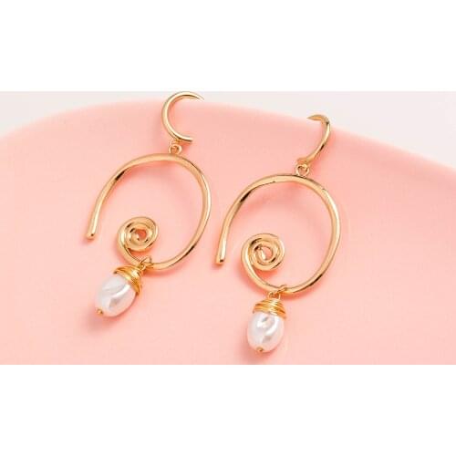Fashion Pearl Big Geometric Spiral Irregular Pendant Earrings for Women Korean Jewelry Girl Brincos