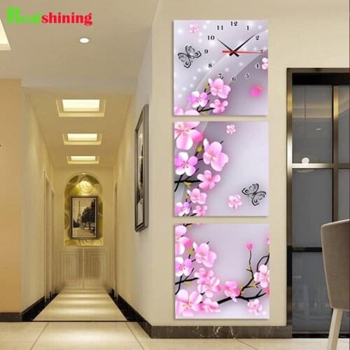 3 pieces DIY Diamond Embroidery Pink flowers and bells and butterflies Full Square Round Rhinestone 5D Diamond Painting N1820