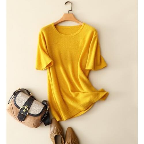 New arrival autumn softness cashmere wool short sleeve sweaters with sequin