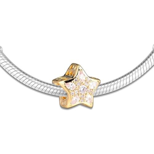 Fits for Pandora Charms Bracelets Shine Celestial Star Beads 100% 925 Sterling Silver Jewelry Free Shipping