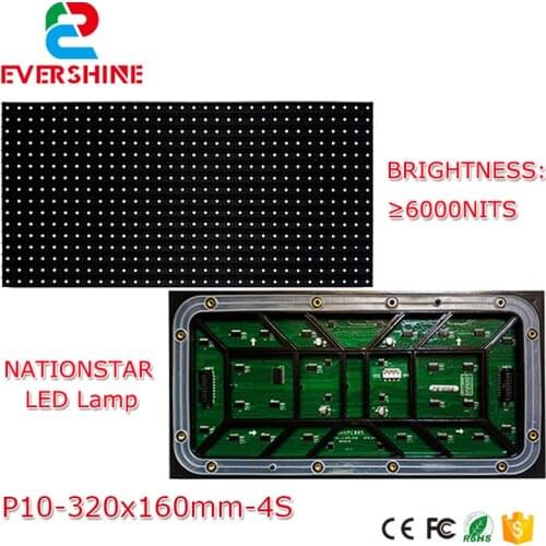 Full Color Outdoor LED Display Module P10 320x160mm 32*16 Pixels Nationstar SMD3535 RGB P10mm 1/4 Scan Led Panel