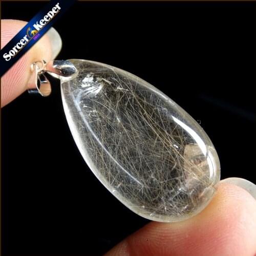 Rare Natural Quartz Gold Rutilated Garden Quartz Crystal Love Necklace Pendant natural minerals Fish Tank Beads OS412