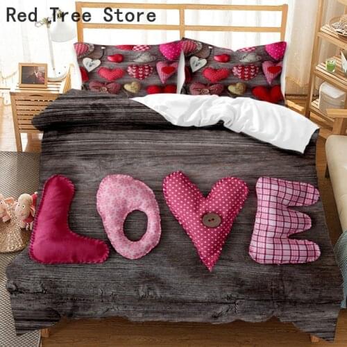 Valentines Day Love Heart Luxury 3D Printed Comforter Bedding Sets Queen King Twin Single Duvet Cover Pillowcase Romantic Gift