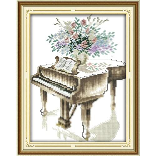 Grand piano cross stitch kit music cartoon aida 18ct 14ct 11ct cloth counted printed canvas set stitches embroidery handmade