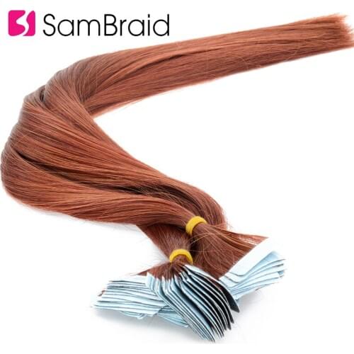 SAMBRAID Straight Tape In Hair Extension Pure Color Double Sided Adhesive Tape Hair 22 Inch 40 Pcs/pack Skin Weft Synthetic Hair