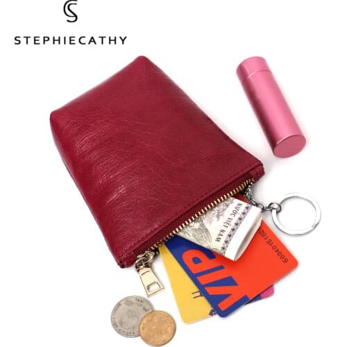 SC Fashion Real Leather Small Zip Women Wallets Casual Design Cash Coin Purse Key Chain Card Holder Soft Cowhide Change Purses