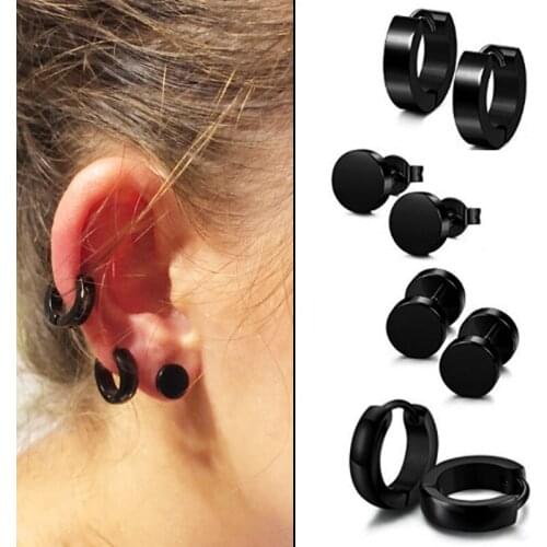 New Stainless Steel Piercing Earrings 4 Pairs/1 Set Barbell Earring Gothic Punk Black Color Stud Earrings For Women Men Gifts