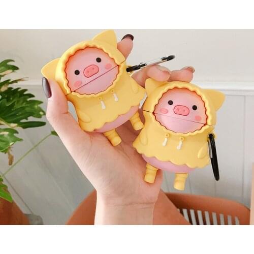 Cute 3D Pig Wireless Bluetooth Silicone Case For Apple Airpods 1 2 Protective Cover Air Pods Pro Earphone Cases Cartoon Key Ring