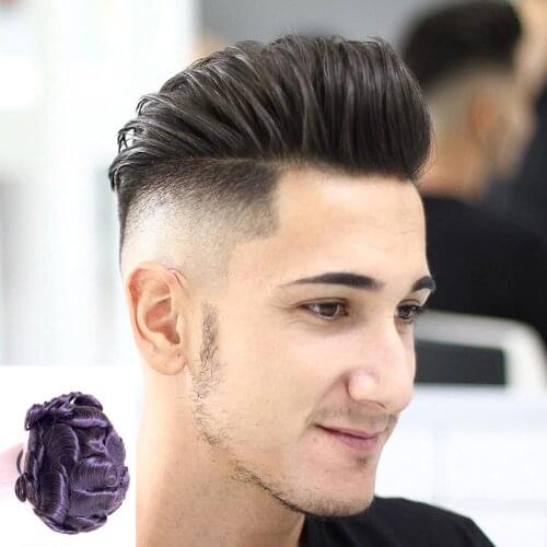 Replacement System Men Toupee French Full PU Remy Human Hair Natural Hairline Men Toupee Human Hair Toupee for Men Black Color
