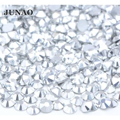 JUNAO SS6 8 10 12 16 20 30 Silver Flatback Rhinestone Non Hot Fix Strass Glitter Nail Art Stones for Dress Decorations