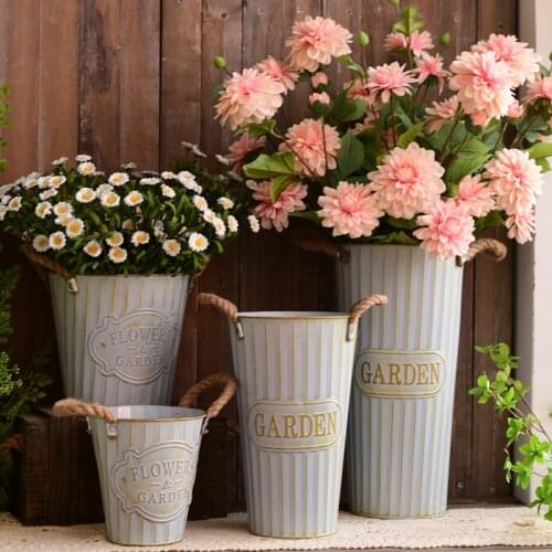 Outdoor Vintage Wrought Iron Flower Pot Garden Balcony Furnishing Accessorie Crafts Home room Desktop Metal Adornment Decoration