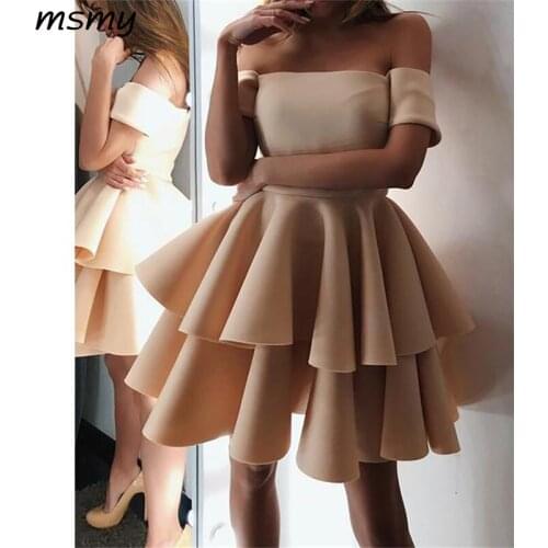 Somple Boat Neck Homecoming Dresses New Ruffles Beading Knee-Length Bow Off Shoulder Evening Formal Prom Gowns Custom Made